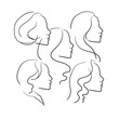 © DOROTHEA - Face profile of a girl in line-art style on a white background. Woman faces outline. Makeup artist face template