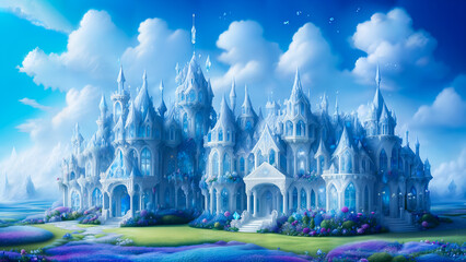 Wall Mural - Fairytale blue castle in the clouds