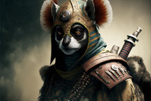 Lemur Animal Portrait Dressed As A Warrior Fighter Or Combatant Soldier Concept. Ai Generated