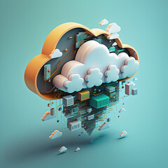 Connect to cloud computing concept. Digital illustration created with Generative AI.