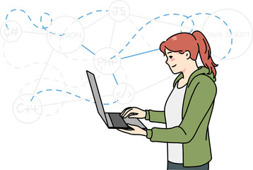 Woman programmer writing codes on computer