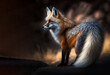 Red fox with beautiful fur, close up image portrait of a beautiful fox in its natural environment during sunset. Vixen is out hunting in the last bit of light. Generative ai	