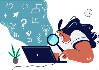 Woman use magnifier for computer search