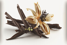 Illustration Of A Vanilla Flower And Sticks On A White Background