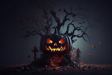 Wall Mural - illustration of a halloween pumpkin head