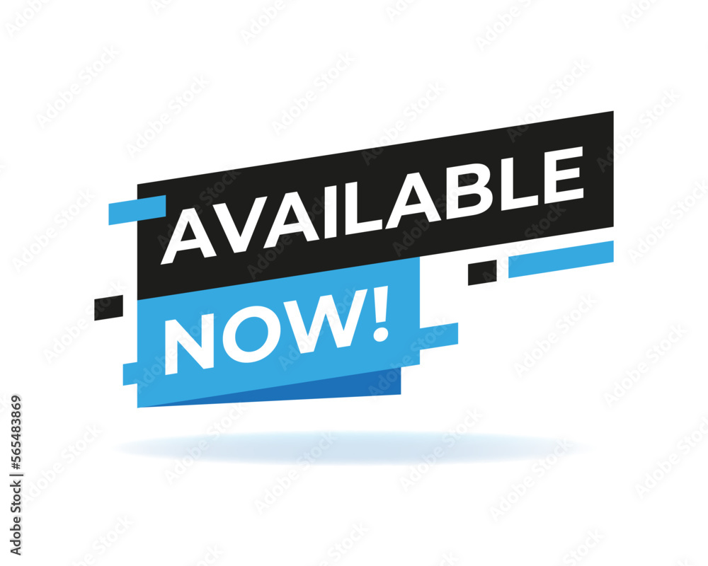 Available now label, badge or banner. Design for store, marketing ...