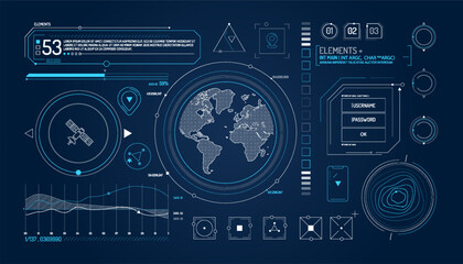 Wall Mural - set of infographic elements about satellite and data input.