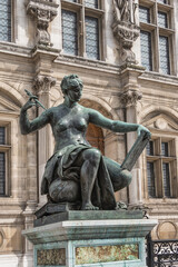 Wall Mural - Architectural fragments of City Hall of Paris (Hotel de Ville de Paris) neo-renaissance style building - seat of the Paris City Council since 1357. Paris, France.