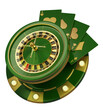 composition of roulette and game tools in a casino with a predominance of green