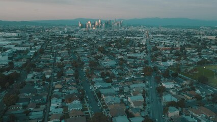 Wall Mural - Urban aerial view of downtown Los Angeles California neighborhood homes at night.