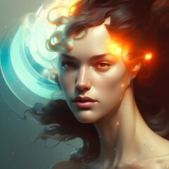 Wall Mural - psychic wave portrait of female created using Generative AI