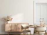 Fototapeta Boho - Cozy dining room interior in beige, 3d render