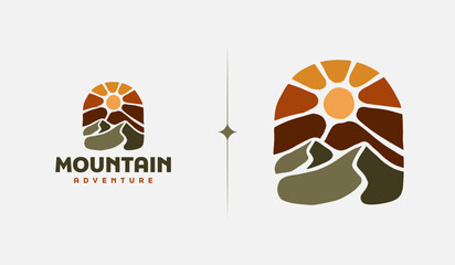 Mountain Hill Sun Rays Badge Plant Logo Template. Universal creative premium symbol. Vector illustration. Creative Minimal design template. Symbol for Corporate Business Identity