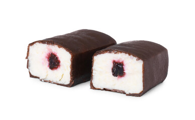 Cut glazed curds with berry filling isolated on white