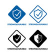 Strong durable with shield and check mark vector logo badge