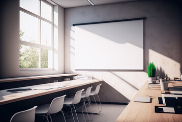 Wall Mural - Mockup whiteboard in a college classroom. Generative AI