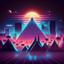 Abstract Synthwave Background With Pyramids