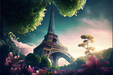 Wall Mural - eiffel tower city