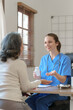 © NanSan - Female doctor taking a history of a patient and counseling on orthopedic diseases with female patients after measuring blood pressure and heart rate in a medical facility