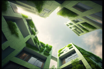 Eco-friendly green building with vertical garden design for sustainability . Sublime Generative AI image .