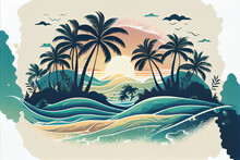 Tropical Beach In Summer Vacation Graphic, Fun Happy And Party Design . Sublime Generative AI Image .