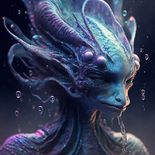 Underwater Alien Mermaid Creature(s). Created Using Ai Generative. 