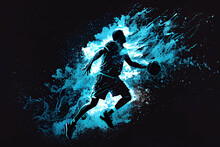 Abstract Silhouette Of A Basketball Player Man In Action Isolated Blue Background