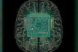 Fototapeta Desenie - Vector printed circuit board human brain, conceptual illustration of CPU in the center of a computer system