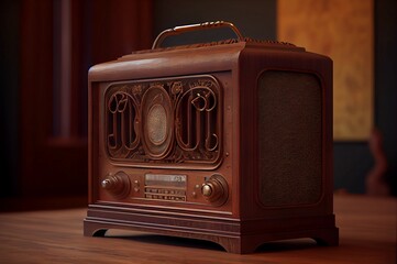 vintage radio, wooden cabinet made with generative ai, speaker