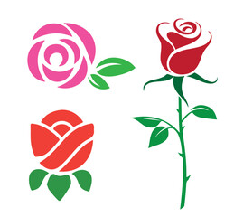 Set of cards decorated with rose line drawing. Scribble of simple design elements for greeting card, invitation,