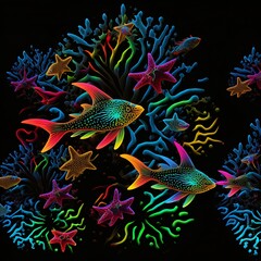 Wall Mural - Fish in a Black Background