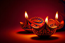 Happy Diwali - Clay Diya Lamps Lit During Diwali, Hindu Festival Of Lights Celebration