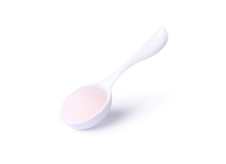 Sticker - Pink collagen protein peptides powder in spoon isolated on white background with clipping path.