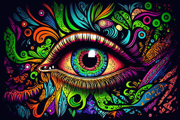 Wall Mural - 60s abstract acid art colorful eye background