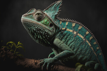 Wall Mural - Green chameleon lizard. Generative AI