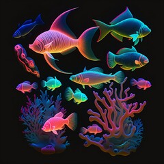 Wall Mural - Bioluminescent Tropical Fish