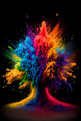 Wall Mural - Abstract multi color paint explosion on black background. Paint clouds on black background illustration. Colorful smoke texture. Generative AI colorfull fume in water illustration.