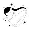 © Torico - Hug yourself. Self hug. Illustration of woman hugging herself in heart shape.