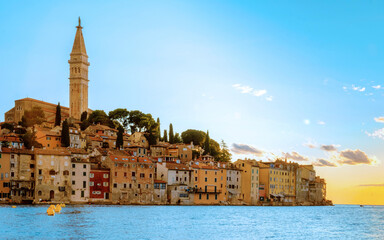 Wall Mural - Rovinj village during sunset Adriatic sea Croatia, sunset at Rovinj town Croatia