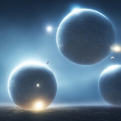 Wall Mural - Planetary spheres in orbit generating energy. Abstract background. Generative Artificial Intelligence.