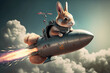 Bunny rabbit riding on a rocket ship.. Generative AI