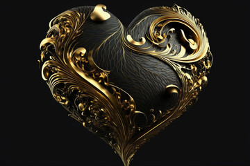 Wall Mural - black and gold heart shape.. generative ai