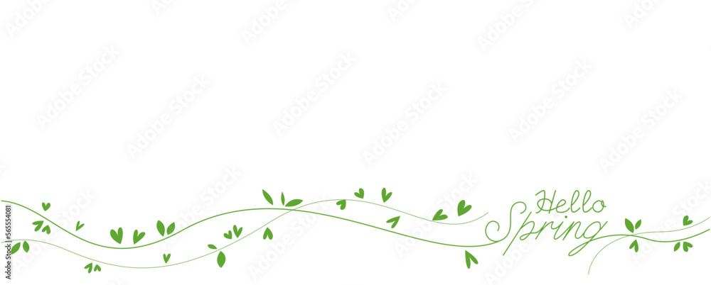 Hello spring lettering decoration withe green leaves. Spring simple ...