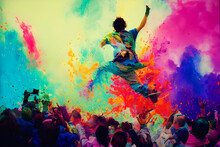 A Young, Optimistic Happy Person Jumping Through Huge Liquid Paint And Colors Of All Sorts, Sports Illustrated