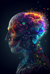 Wall Mural - Beautiful abstract genius  brain, chemistry, atom, space, face, man, background, 