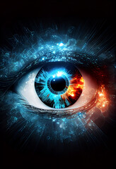 Abstract eye concept looking on a nebula dust in infinite space