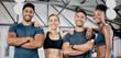 © Jade Maas/peopleimages.com - Fitness smile and portrait of friends in gym for teamwork, support and workout. Motivation, coaching and health with people training in sports center for cardio, endurance and wellness challenge