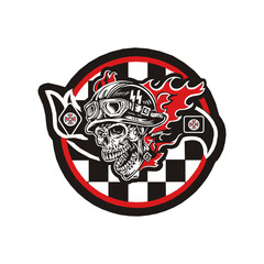 Wall Mural - scary face wearing helmet Race flag Logo illustration