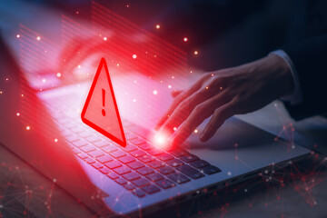 Wall Mural - system hacked warning alert on notebook (laptop). cyber attack on computer network, virus, spyware, 