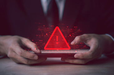 Wall Mural - system hacked warning alert on smartphone. cyber attack on computer network, virus, spyware, malware